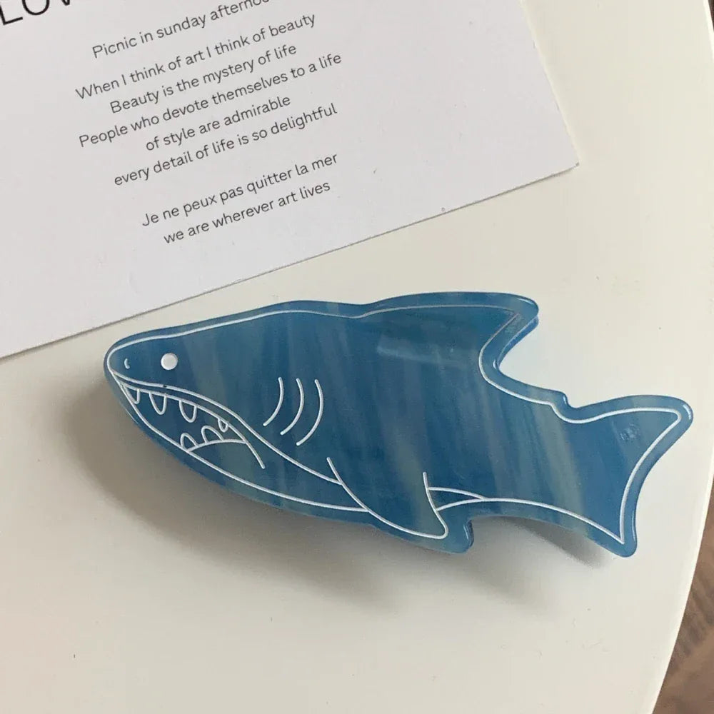 umbo Ocean Predator Acetate Hair Claw Clip - 5.9 Inch Extra Large Clip for Thick Hair - TEVQA