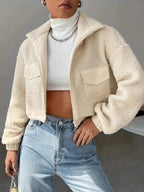 The Aspen Cropped Faux Sherpa Jacket - TEVQA