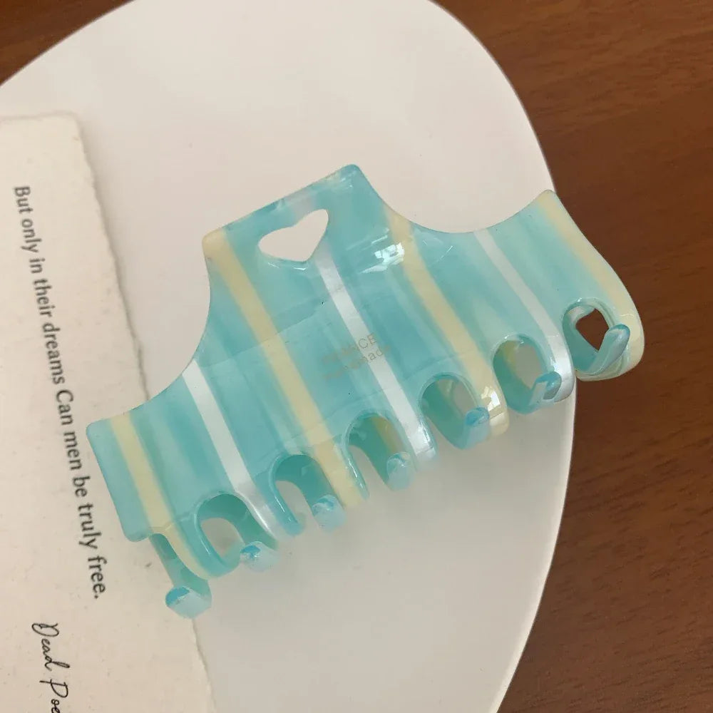 Striped rectangular hair claw clip with heart detail - View 7 | TEVQA