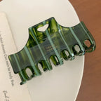Striped rectangular hair claw clip with heart detail - View 9 | TEVQA
