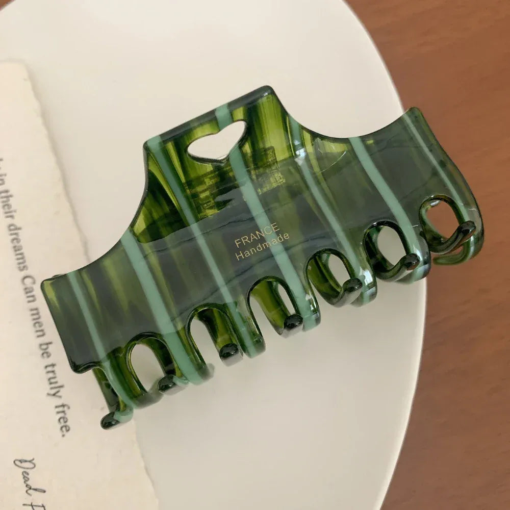 Striped rectangular hair claw clip with heart detail - View 9 | TEVQA
