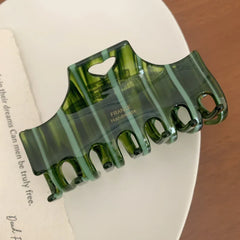 Striped rectangular hair claw clip with heart detail - View 9 | TEVQA