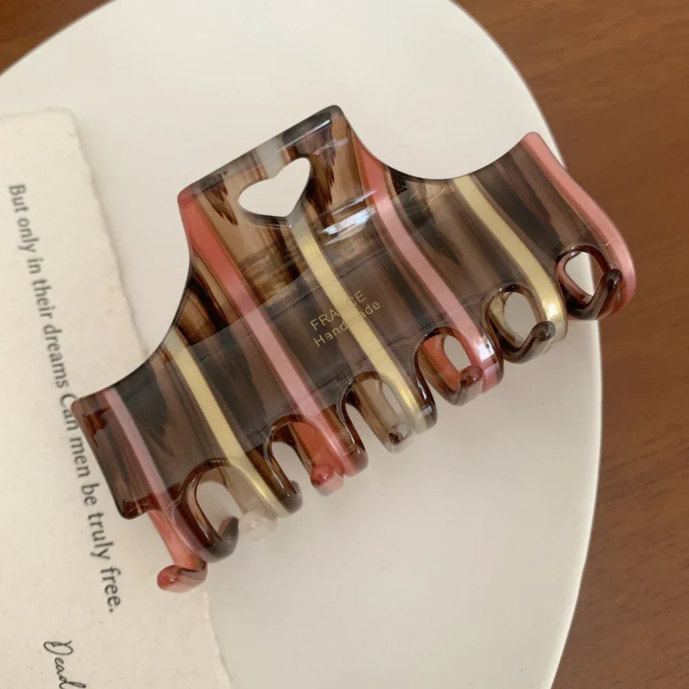 Striped rectangular hair claw clip with heart detail - View 10 | TEVQA