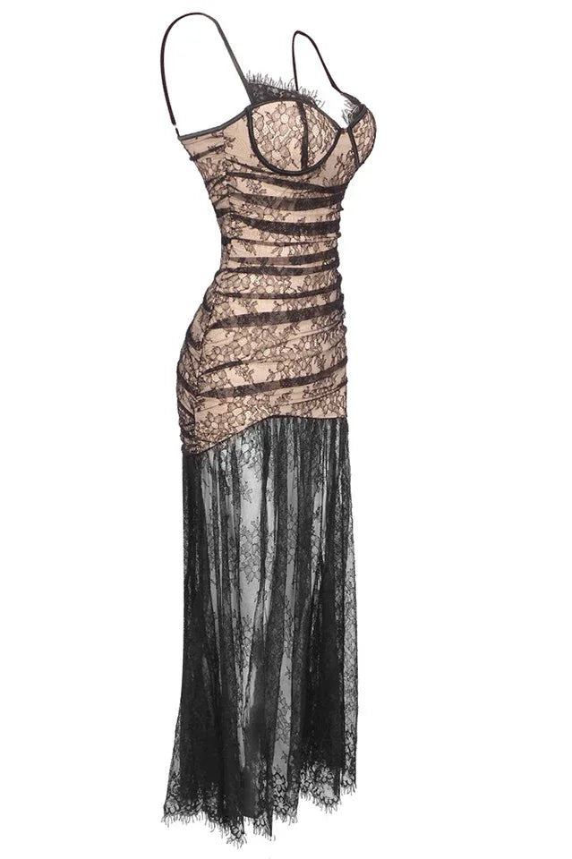 Aliza Lace and Mesh Fit and Flare Dress - View 14 | TEVQA