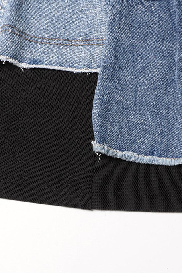 Patchwork denim and mesh mini dress - View 7 | TEVQA