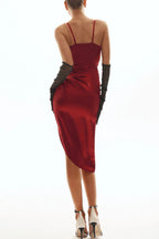 Wrap V Neck High Slit Draped Slip Midi Dress - TEVQA