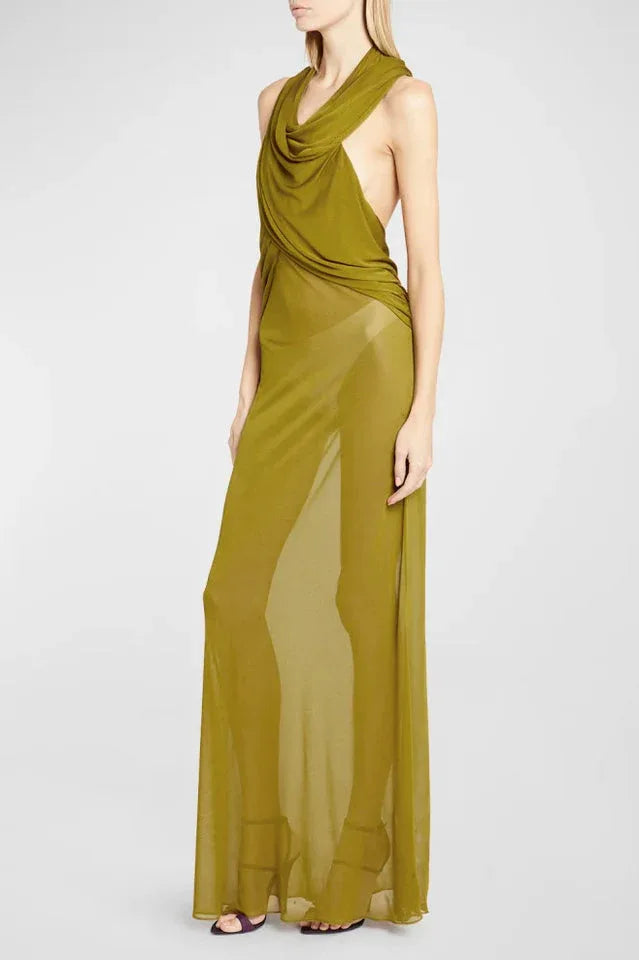 Ruched Maxi Dress with Headscarf - View 17 | TEVQA