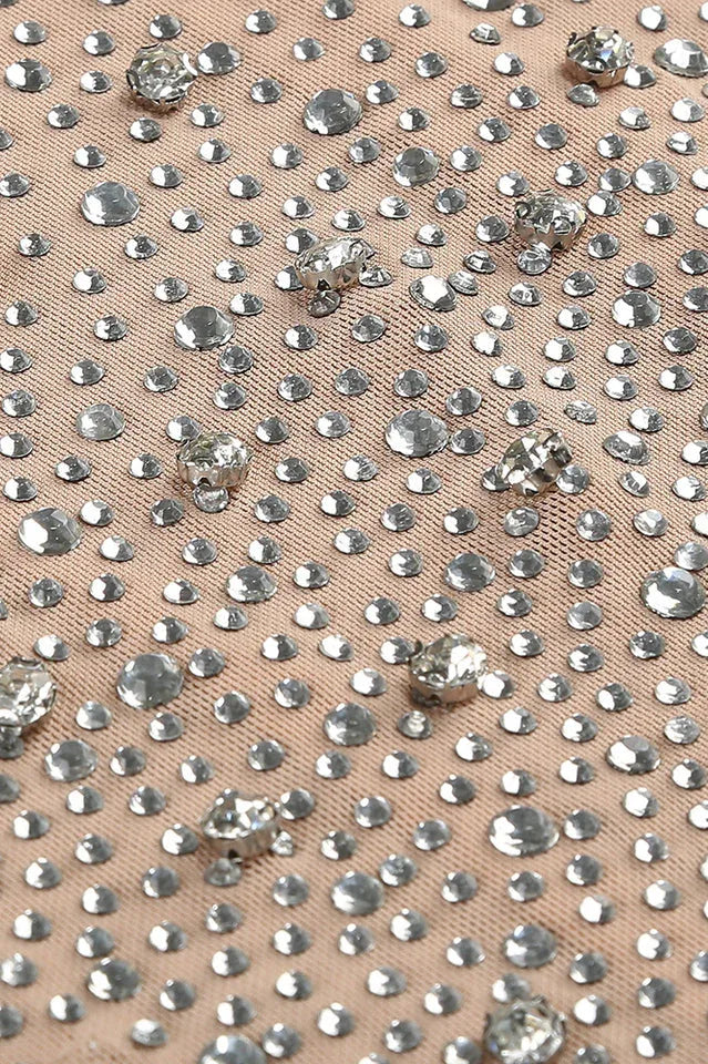 Apricot Rhinestone Embellished Evening Gown - View 7 | TEVQA