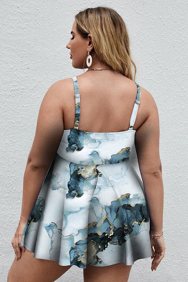 Floral print tankini swim dress with shorts - View 12 | TEVQA