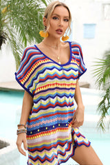 Rainbow Stripe Scalloped V-Neck Cover-Up Dress | Dress In Beauty