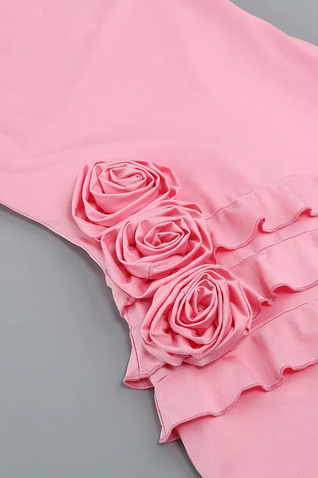 Rose Detail One Shoulder Mini Dress - View 12 | TEVQA