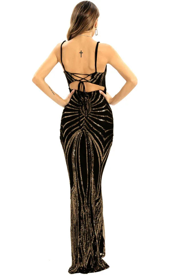 Sequin mermaid formal dress with lace-up back - View 9 | TEVQA
