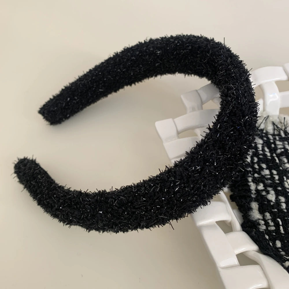 Classic Tweed Padded Headband - 1.2 Inch Black & White Collection