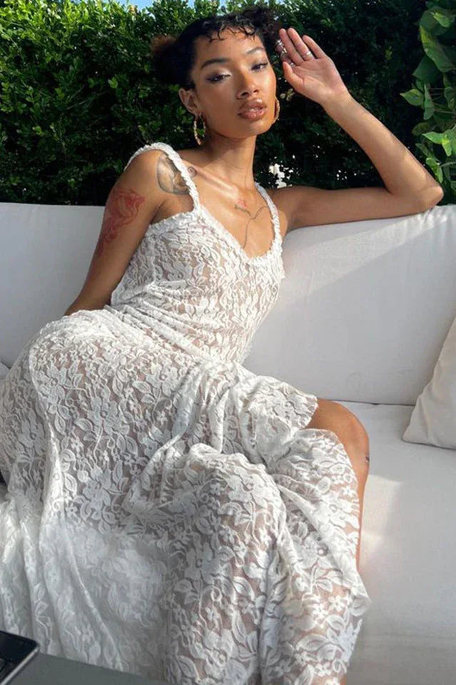 White Lace Maxi Dress - View 22 | TEVQA
