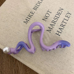 Large wavy gradient hair claw clip with pearl accent - View 8 | TEVQA