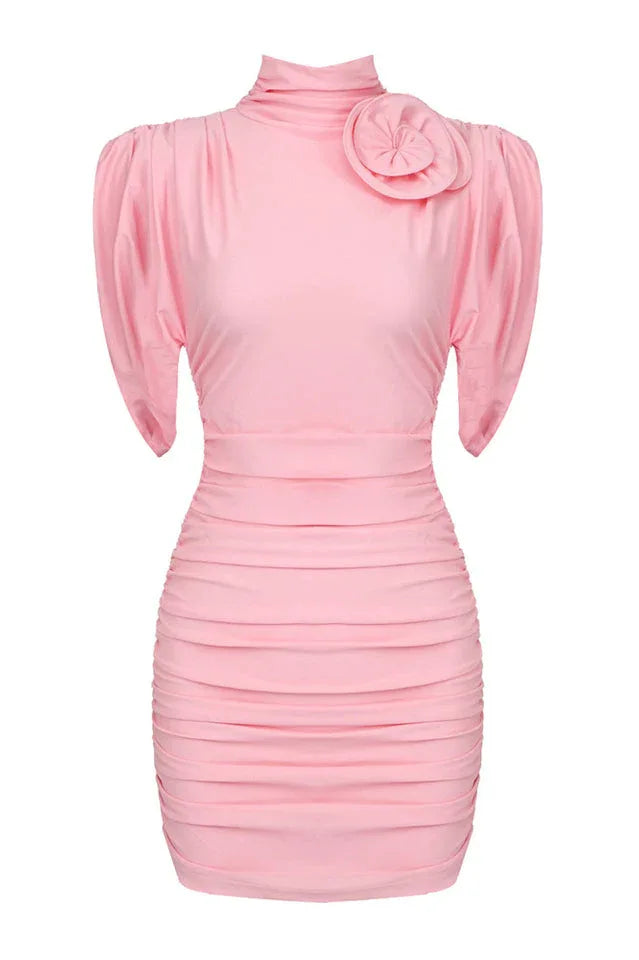 Ruched Mock Neck Mini Dress - View 19 | TEVQA