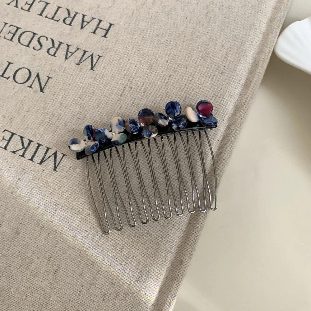 Acetate Flower Hair Comb with Decorative Side Clip - View 8 | TEVQA
