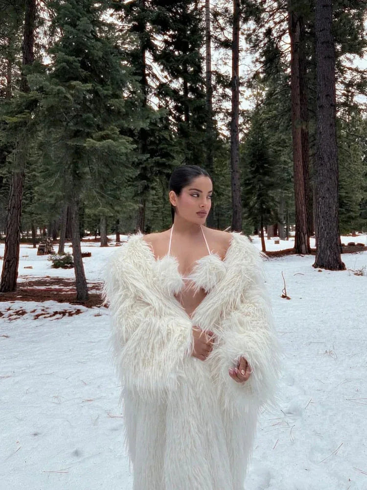 Aspen Glaze Shaggy Long Faux Fur Coat - TEVQA