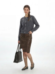 Coquette Grey Pearl Star Fuzzy Cardigan - TEVQA