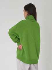 Classic Oversized High Neck Knit Sweater - TEVQA