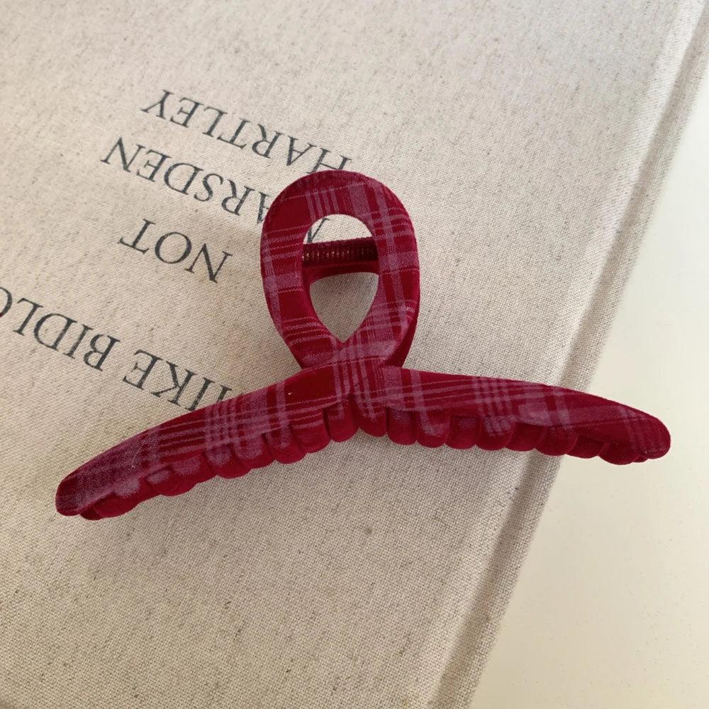 Large velvet plaid hair claw clip - View 8 | TEVQA