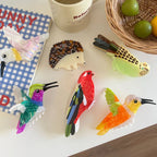 Large 5.1 Inch Acetate Animal Hair Claw Clip - Bird & Hedgehog - TEVQA