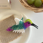 Large 5.1 Inch Acetate Animal Hair Claw Clip - Bird & Hedgehog - TEVQA