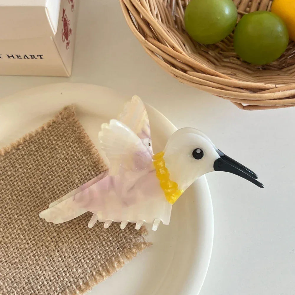 Large 5.1 Inch Acetate Animal Hair Claw Clip - Bird & Hedgehog - TEVQA
