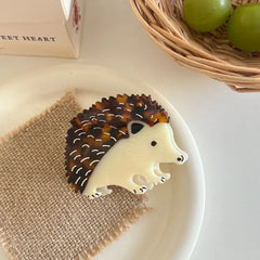 Large 5.1 Inch Acetate Animal Hair Claw Clip - Bird & Hedgehog - TEVQA