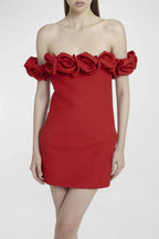 Rose Embellished Off-the-Shoulder Mini Dress - View 8 | TEVQA