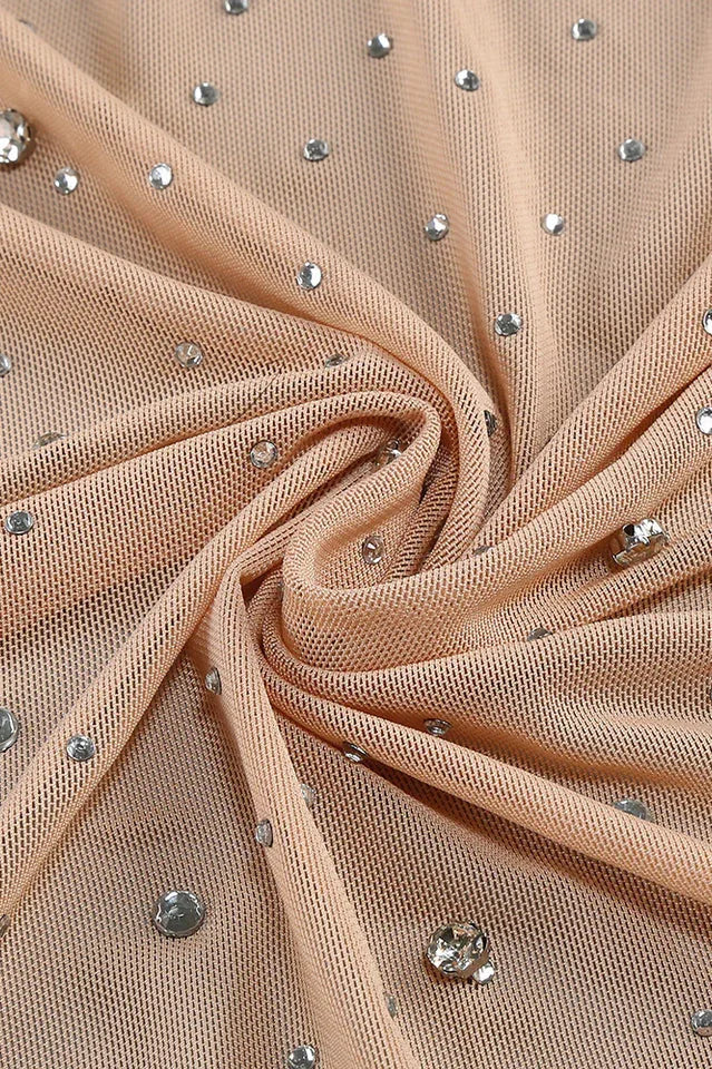 Apricot Rhinestone Embellished Evening Gown - View 9 | TEVQA