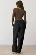 Cream Ribbed Sweetheart Neck Long Sleeve Top - TEVQA