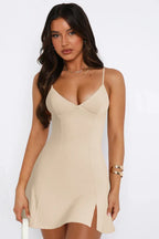 Fitted V-neck mini dress with spaghetti straps - View 16 | TEVQA