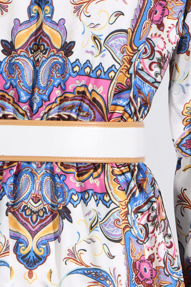 Paisley Print V-Neck Mini Dress With Belt | Dress In Beauty