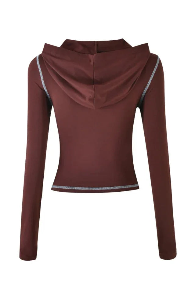 Fitted knit hoodie and trackpant set with V-neckline and thumbholes - View 13 | TEVQA