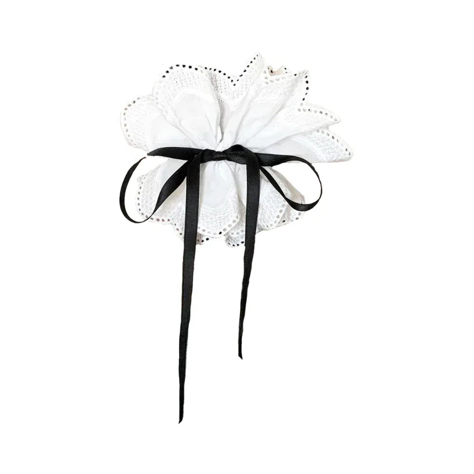 white lace hair accessory with black ribbon bow Main image