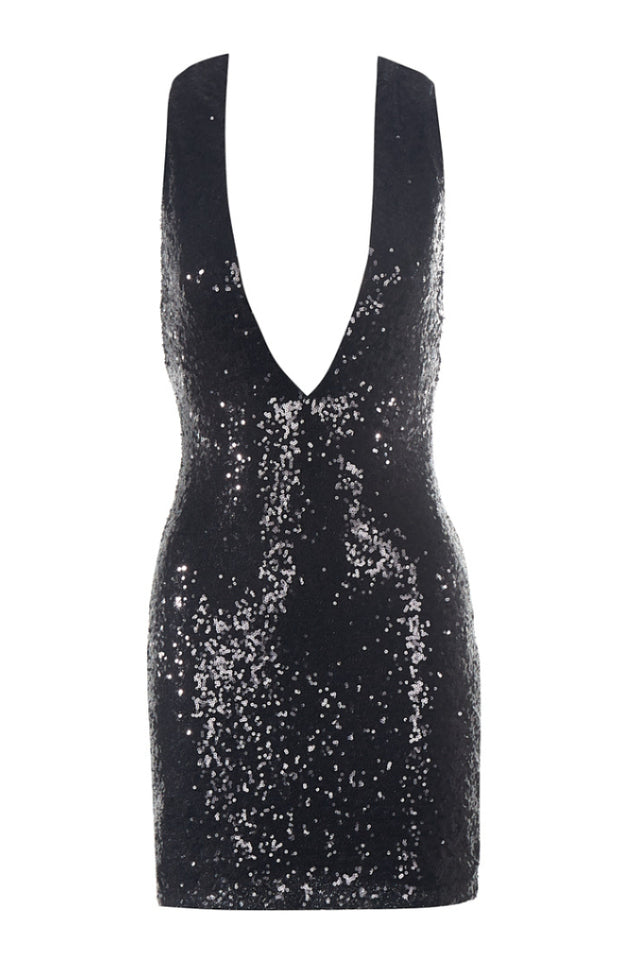 Bellamy Black Deep V Sequin Dress | Dress In Beauty