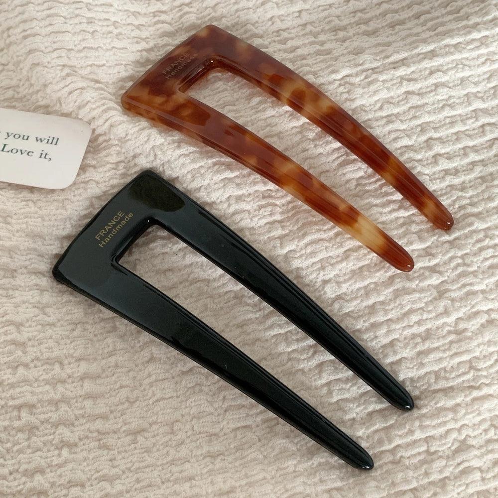 French Design Acetate U-Shape Hair Pin (3.7 Inch) - TEVQA