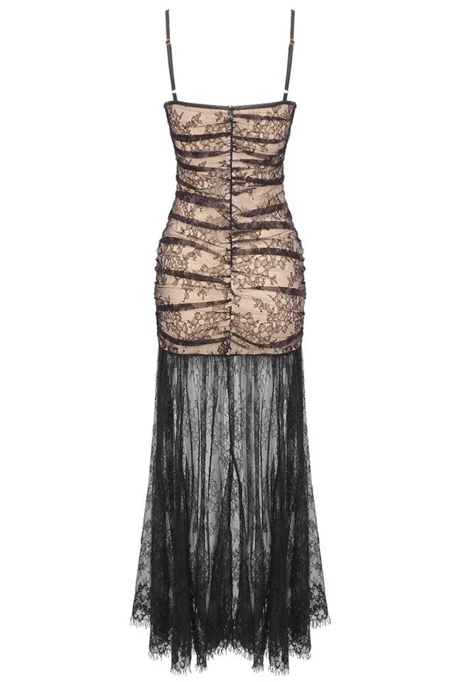 Aliza Lace and Mesh Fit and Flare Dress - View 15 | TEVQA