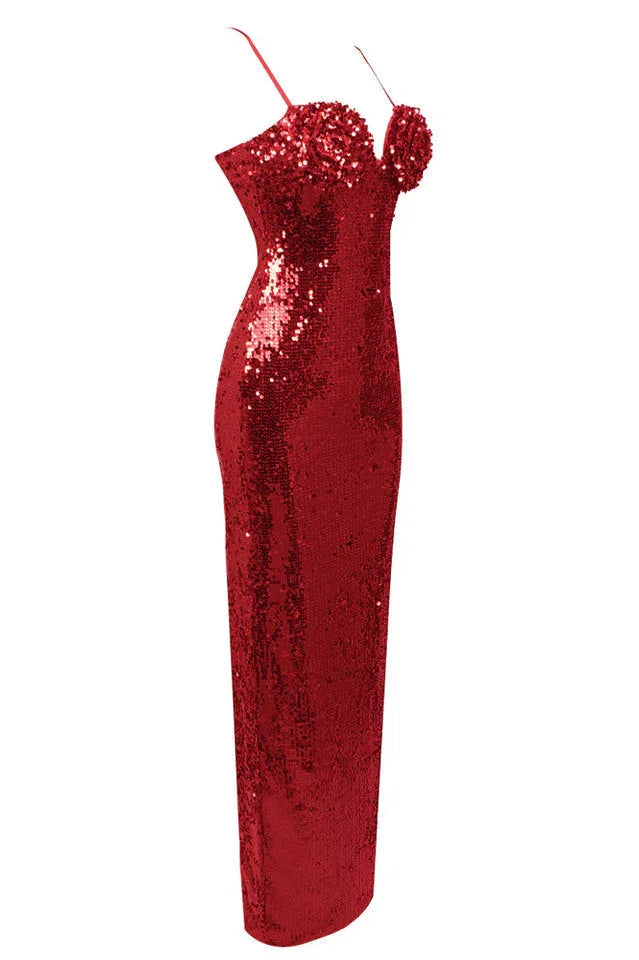 Lorelei Brown Sequin Maxi Dress with Floral Detail - View 28 | TEVQA