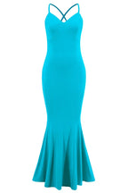 front view of a turquoise mermaid dress