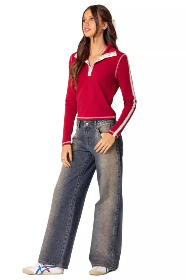 Striped wide leg denim jeans - View 17 | TEVQA