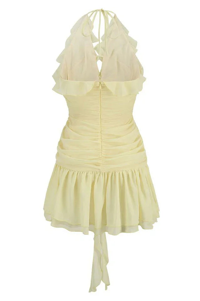 Buttercup Halterneck Mini Dress with Ruffle Trim - View 11 | TEVQA
