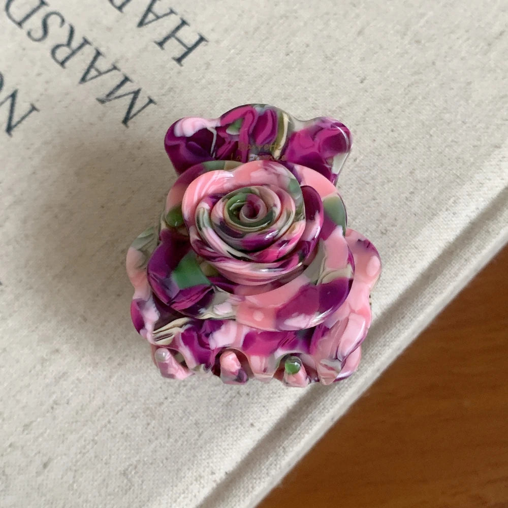 3D Sculpted Rose Acetate Hair Claw Clip - 2 Inch Romantic Floral Accessory