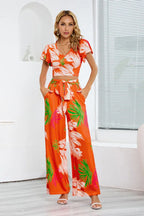 Floral wide leg jumpsuit set - View 9 | TEVQA