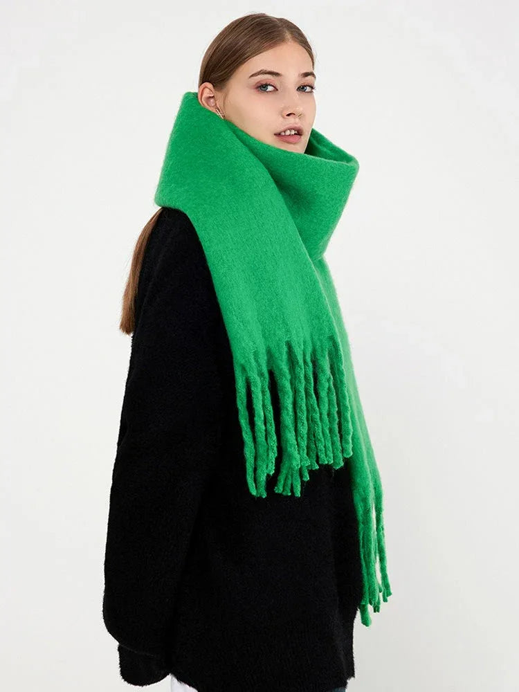 Chunky Tassel Oversized Faux Mohair Scarf - TEVQA