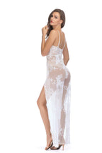 Sequined lace maxi dress with high slit - View 18 | TEVQA