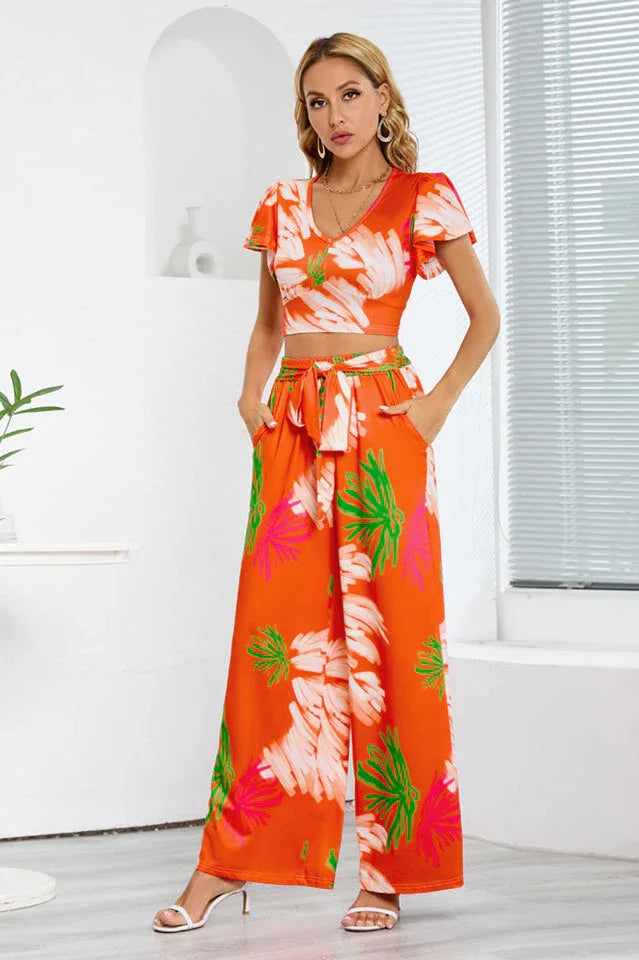 Floral wide leg jumpsuit set - View 10 | TEVQA