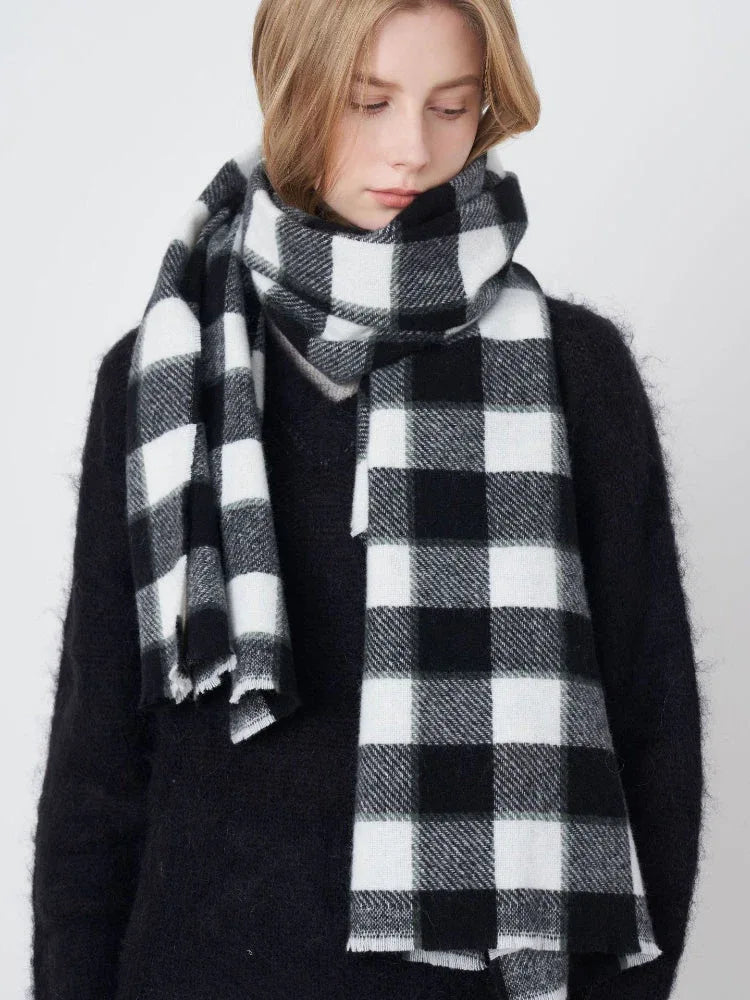 Unisex Black & White Buffalo Plaid Scarf - TEVQA