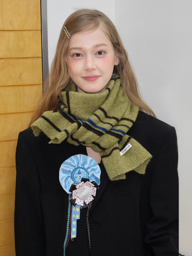 Striped Cashmere-Feel Scarf Pine Green